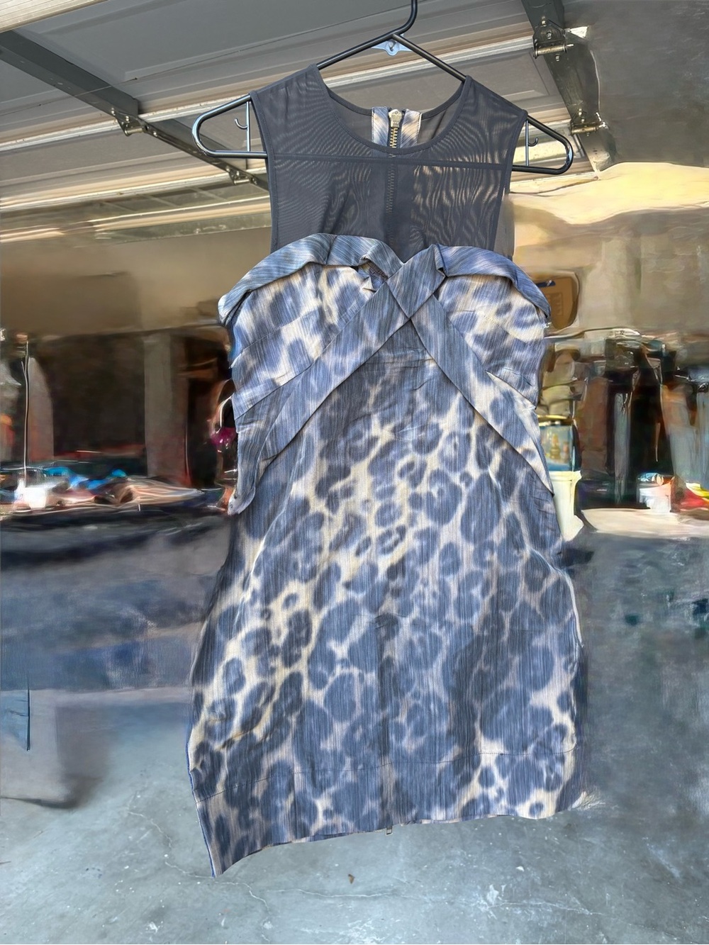 Sleeveless Blue Animal Print Sheath Dress